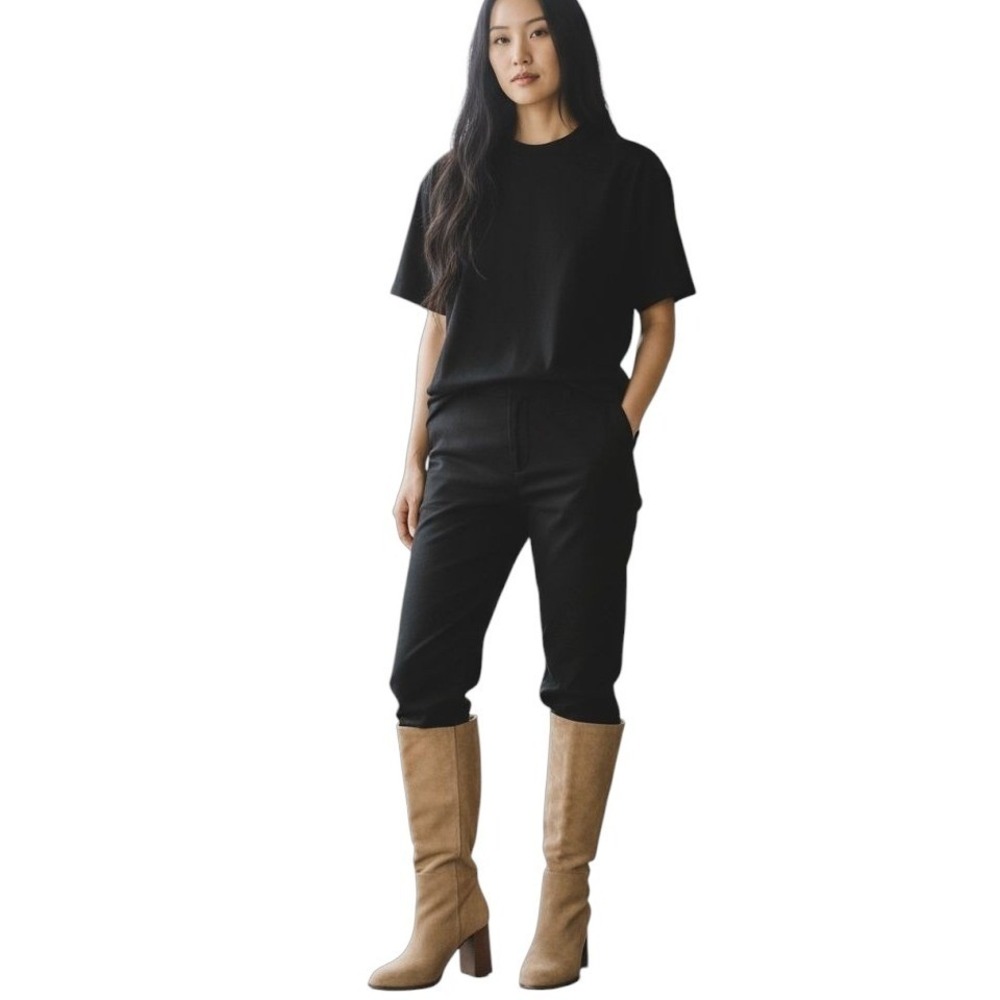 Womens Block Heel Knee High Boots Tan Suede Pointed Toe Zip‎ Up Size 8